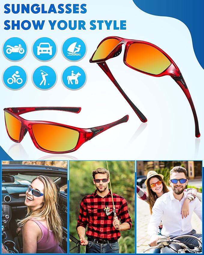 Frienda 6 Pack Polarized Sport Sunglasses for Men Multipack Fit over Glasses Pack Lot Set Men's Sport Fishing Eyeglasses-StrideForce Fitness