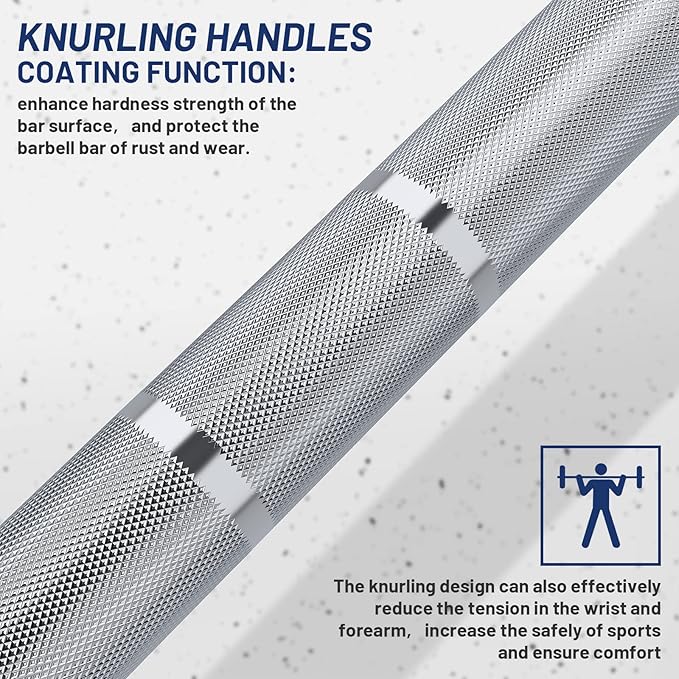 7ft Olympic Barbell Bar 45LB Load 1500lbs Capacity Available, for Gym Home Exercises, Weightlifting, Powerlifting for 2" Olympic Plates-StrideForce Fitness