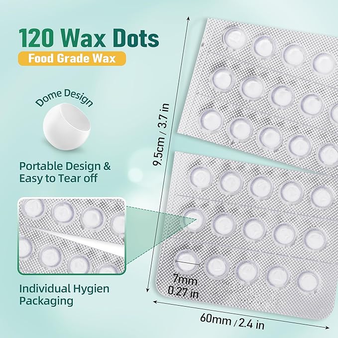 120 Braces Wax, Orthodontic Wax for Dental Wax Dots Easy Molding Long-Lasting Hold, Food-Grade Dental Wax Individually Sealed Packets, Portable and Easy to Tear