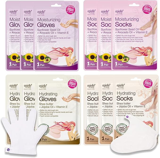 Epielle Hydrating & Moisturizing Hand & Foot Masks 12 Pairs, Relieve and Soften Dry Hands & Cracked Heels with Shea Butter & Sunflower Seed Oil, Korean Skin Care, Spa Set, Self Care Gifts for Women-StrideForce Fitness