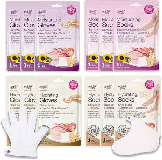 Epielle Hydrating & Moisturizing Hand & Foot Masks 12 Pairs, Relieve and Soften Dry Hands & Cracked Heels with Shea Butter & Sunflower Seed Oil, Korean Skin Care, Spa Set, Self Care Gifts for Women-StrideForce Fitness