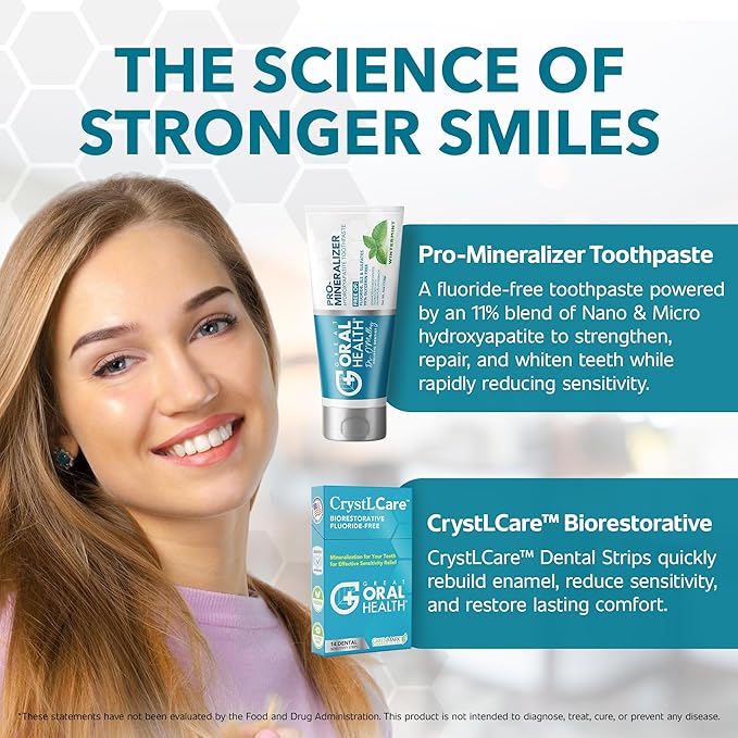 Tooth Sensitivity Treatment Bundle: Remineralizing Nano Hydroxyapatite Toothpaste Fluoride Free & CrystLCare Biorestorative Sensitive Teeth Dental Strips for Enamel Remineralization and Lasting Relief