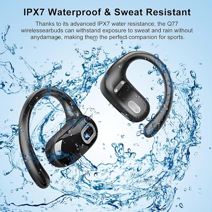 Open Ear Headphones, Bluetooth 5.4 Wireless Earbuds, 50H, Air Conduction Ear buds, HD Stereo Bass Over Ear Earphones with Earhooks, Ultra-Comfort Secure Fit, IPX7 Waterproof Headset for Working Sports-StrideForce Fitness