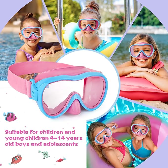 Kids Swim Goggles with Nose Cover, Anti-Leak Swim Mask with Elastic Fabric Strap, UV Protection Swimming Goggles for Kids-StrideForce Fitness