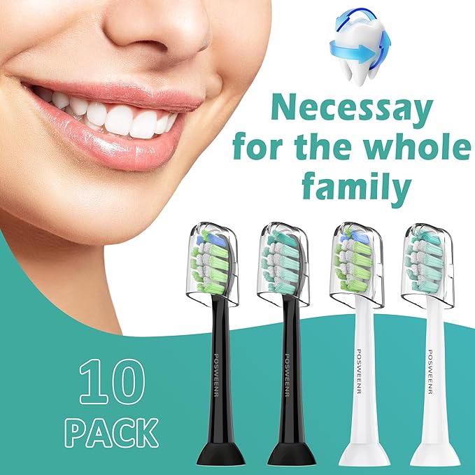 Replacement Toothbrush Heads for Philips Sonicare Replacement Heads Compatible Electric Toothbrush Heads, 10 Pack, Black