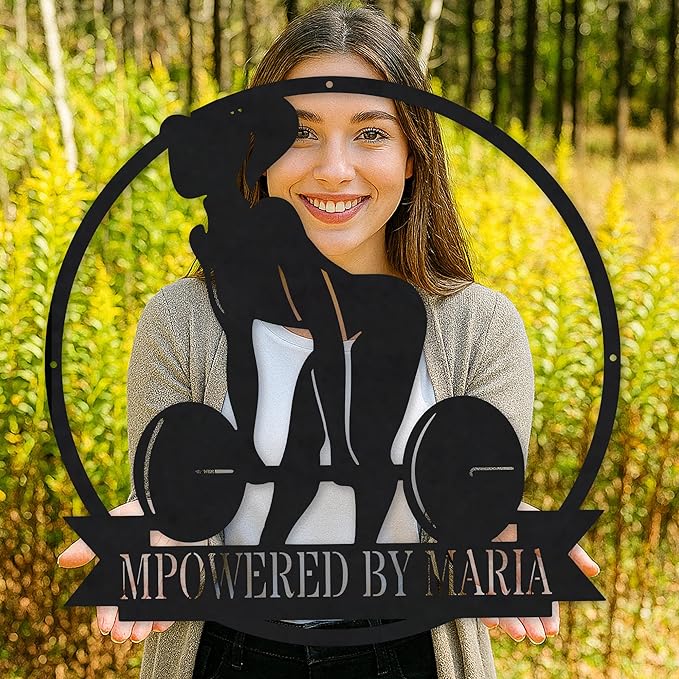 Personalized Custom Name Gym Metal Sign for Home Workout Room, Fitness Garage Center Motivational Decor, Powerlifting Wall Art Gift for Women, Men, Dad, Papa, Grandpa, Mother, Sister, Girls-StrideForce Fitness