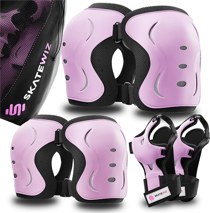 SKATEWIZ Skating Protective Gear Adults & Kids [6pc] incl. Knee Pads, Elbow Pads Wrist Guards for Roller Skating & Skateboarding-StrideForce Fitness
