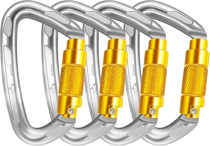 Climbing Carabiner Clips 25kN Auto Locking Carabiner, Professional Heavy Duty Large Locking Carabiner Clips for Rock/Ice Climbing Rappelling Rescue Swing etc, D Shaped, Large Size-StrideForce Fitness