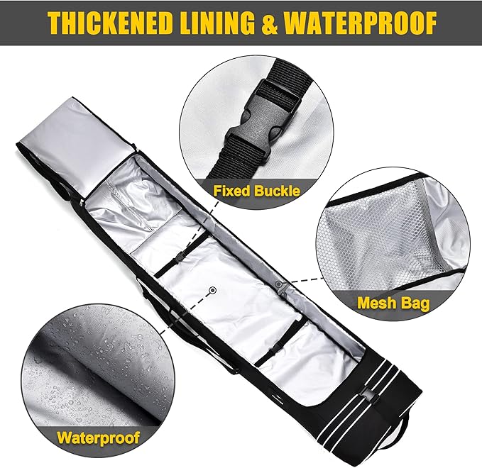 Partage Snowboard Bag with Wheels, Snowboard Bag for Air Travel, Adjustable Length Up to 170 cm, 600D Water Resistant Oxford -Black-StrideForce Fitness