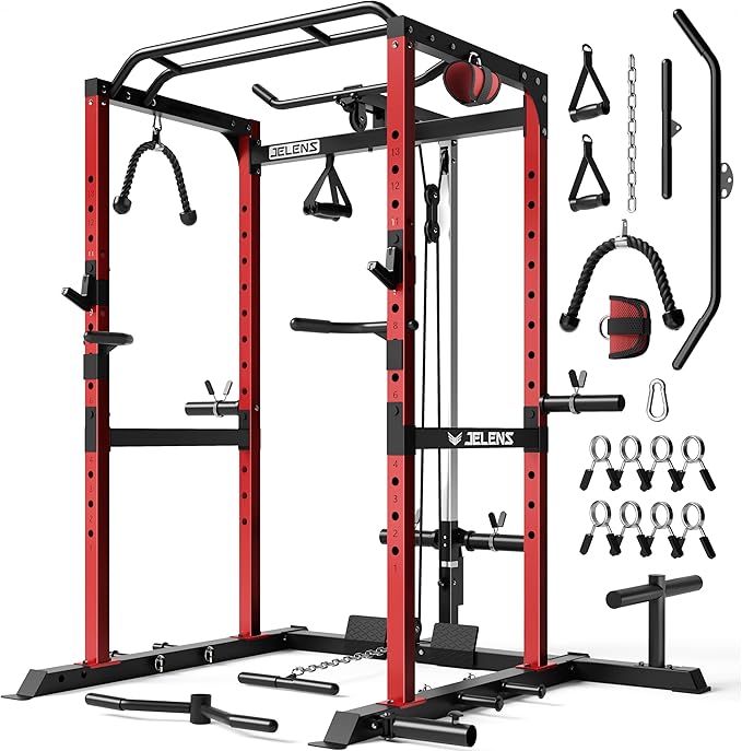 S21 Power Cage, Multi-Function Power Rack with Adjustable Cable Crossover System, 2000LBS Squat Rack for Home Gym with More Training Attachments-StrideForce Fitness