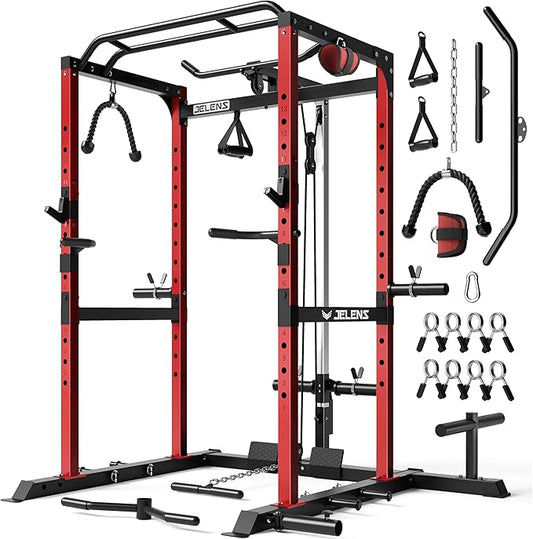S21 Power Cage, Multi-Function Power Rack with Adjustable Cable Crossover System, 2000LBS Squat Rack for Home Gym with More Training Attachments-StrideForce Fitness