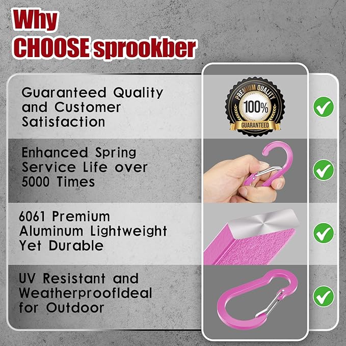 sprookber 3.2 Inch Aluminum Carabiner Clips D Ring, Caribeaner Spring Snap Hook with Keychain for Camping, Hiking, Gym & Outdoor Gear, Set of 10-StrideForce Fitness