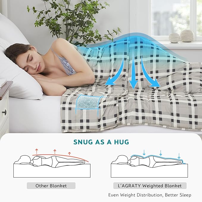 L'AGRATY Weighted Blanket - 60"x80" 25lbs Cooling Breathable Heavy Blanket Microfiber Material with Glass Beads for Adult All-Season Summer Fall Winter Soft Thick Comfort-StrideForce Fitness