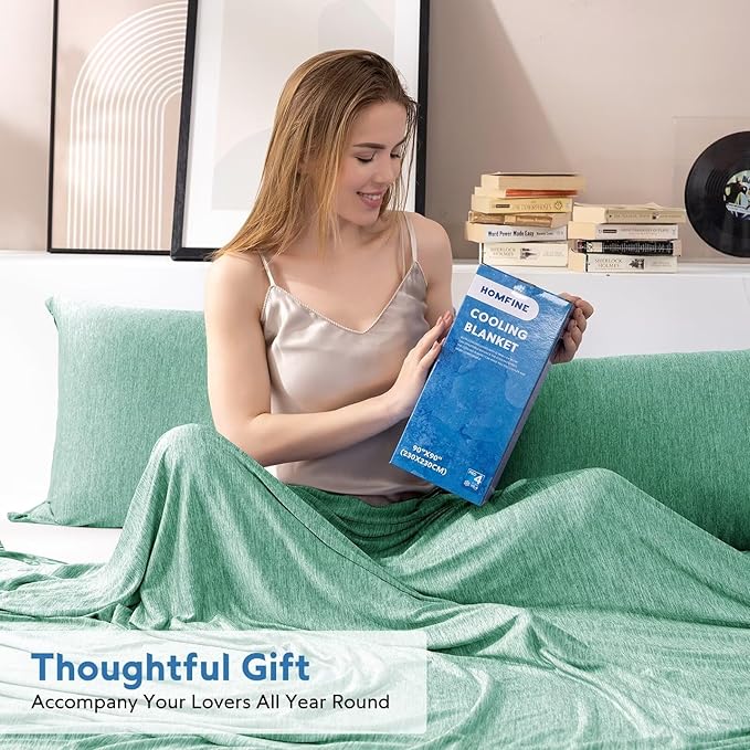 HOMFINE Cooling Blankets for Hot Sleepers - Summer Blanket Thin Lightweight Breathable Soft Double Side Enhanced Cooling for Bed Couch Sofa, Keep Cool for Night Sweats (Green, 50 x 70 inches)-StrideForce Fitness
