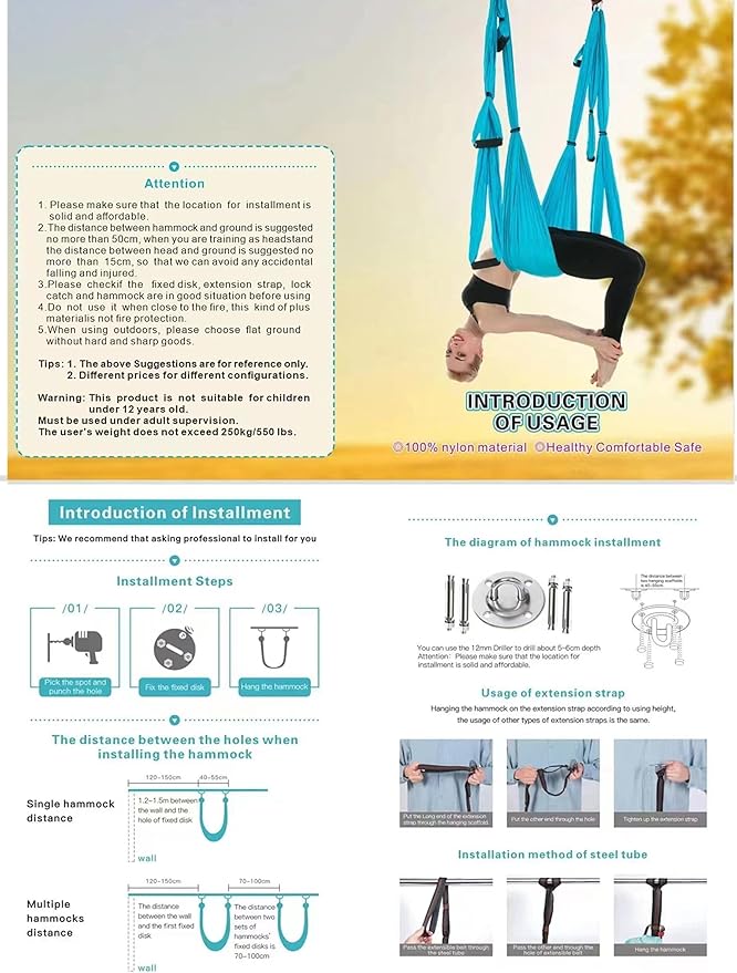 Aerial Yoga Swing Set, Ultra Strong Hammock Trapeze Extension, Antigravity Ceiling Hanging Sling Inversion Exercises-StrideForce Fitness