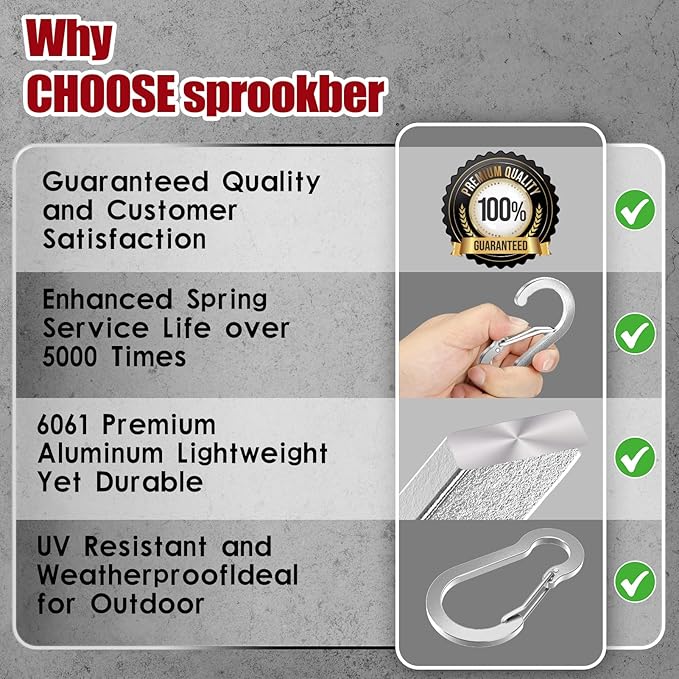 sprookber 3.2 Inch Aluminum Carabiner Clips D Ring, Caribeaner Spring Snap Hook with Keychain for Camping, Hiking, Gym & Outdoor Gear, Set of 10-StrideForce Fitness