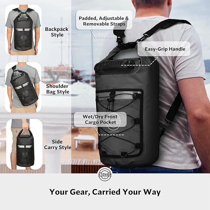 STOVER 5/10/25/30/40/55L Waterproof Backpack- Floating Dry Bag for Kayaking, Travel, Beach, Hiking, & Camping, Men/Women-StrideForce Fitness