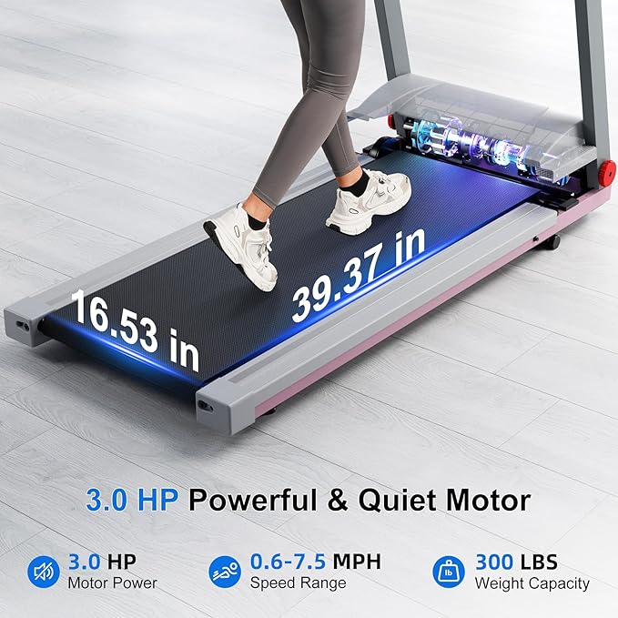 Treadmill with 5% Incline, 300lbs Capacity Folding 15 HP Small Treadmills for Home Portable Running Treadmill with Handles Quiet Brushless Dual Cushion System, Electric Compact Treadmil-StrideForce Fitness