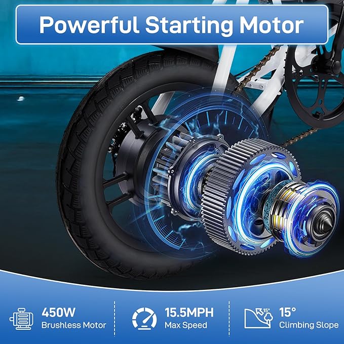 Winado Electric Bike for Adults, 14" Folding Electric Bicycle 450W Motor with Dual Disc Brakes, Max Range 25Miles(Pedal-Assist) & Speed 15.5MPH, Foldable Commuter City Ebike for Adults/Teens-StrideForce Fitness