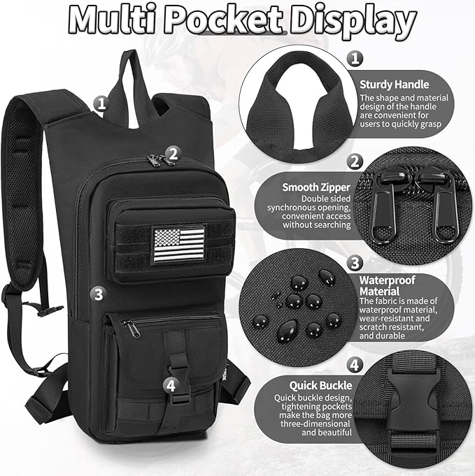 Hydration Backpack, Tactical Molle Water with 2L TPU Water Bladder, for Men Women Lightweight Water Backpack, Hydration Pack for Hiking, Biking, Climbing and Hunting-StrideForce Fitness