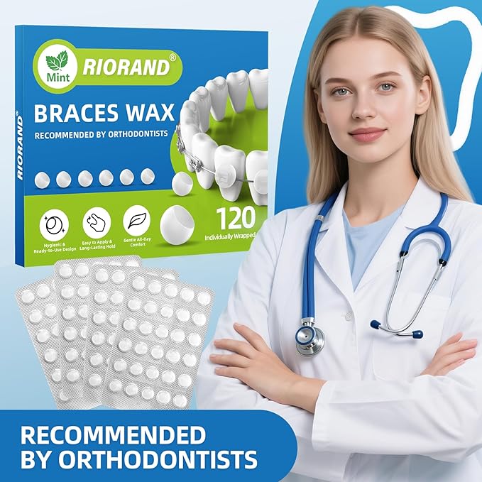 RioRand Orthodontic Wax for Braces Wax 120 Individual Hygienic Packaging Clear dental Wax Dots Portable and Easy to Tear Mint