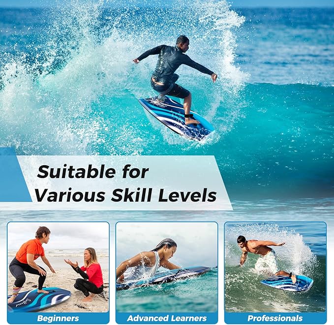 KOTEK 33/37/41 Inch Body Board with Wrist Leash, EPS Core, Dual Channel, HDPE Slick Bottom, Bodyboard for All Skill Levels & Wave Conditions-StrideForce Fitness