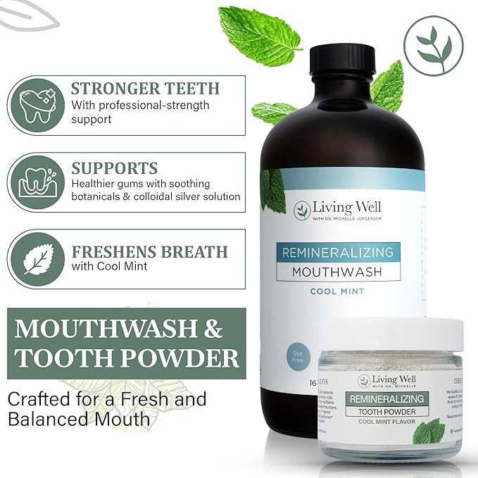 Living Well with Dr. Michelle Tooth Remineralization Bundle | Hydroxyapatite Tooth Powder & Mouthwash | Cool Mint Flavor