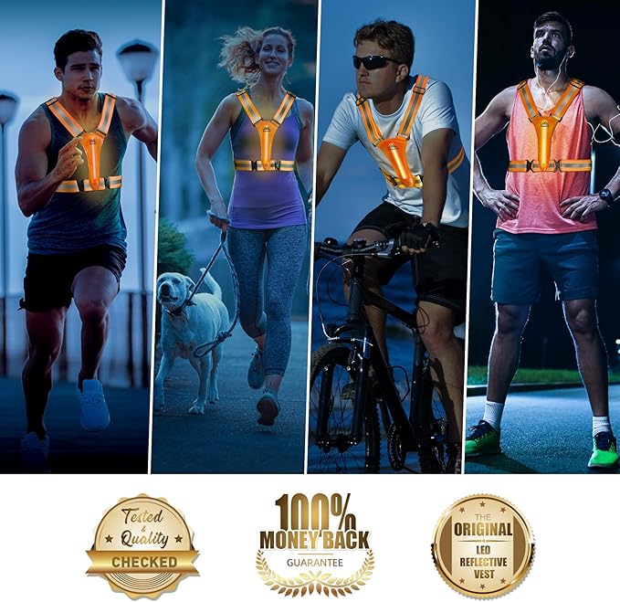 LED Reflective Vest Safety Gear, Light Up Vest for Night Walking Cycling, High Visibility Running Vest with Reflective Strips-StrideForce Fitness