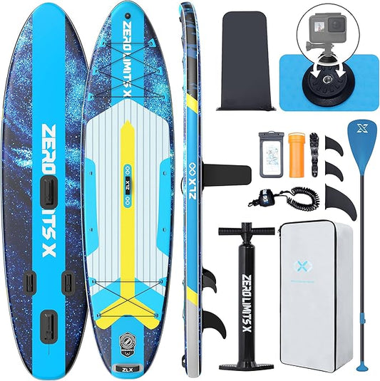 ZLX Inflatable Stand Up Paddle Board, 10'6" SUP Non-Slip Stable Deck Pad, Unique Center Fin, Premium Accessories, Portable Paddleboard for Adults, Beginners, All Skill Levels-StrideForce Fitness