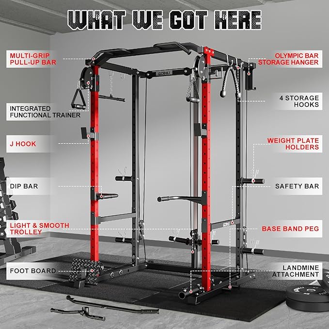 R1-V4 Power Cage Rack, 2000LB Squat Rack with Cable Crossover System, Multi-Function Weight Cage, Home Gym Workout Machine with More Training Attachments-StrideForce Fitness
