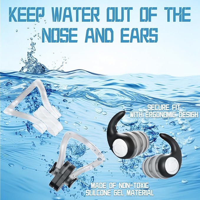 Swimming Nose Clip Ear Plugs - 9 Packs Silicone Swim Nose Plugs with Earplugs for Adult,Waterproof Pool Nose Plug for Diving Surfing and Other Water Sports with Storage Box,Multi-Color-StrideForce Fitness