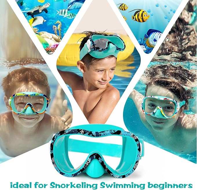 Kids Swim Goggles with Nose Cover, 180° Panoramic Snorkel Mask with Anti-Fog & Anti-Leak Design, Comfort Fabric Strap UV Protection Lens for Boys Girls Ages 3-15-StrideForce Fitness