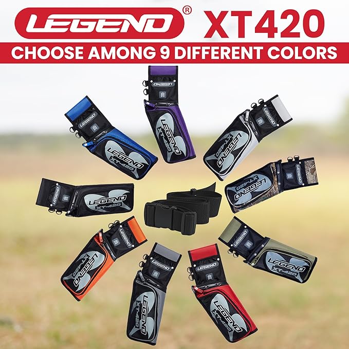 Legend XT420 Field Quiver - Left or Right-Handed Quiver Arrow Holder, Archery Quiver with 3 Arrow Tube, Durable Nylon Hip Quivers with Multiple Pockets for Archery Accessories, Score Card & Tools-StrideForce Fitness
