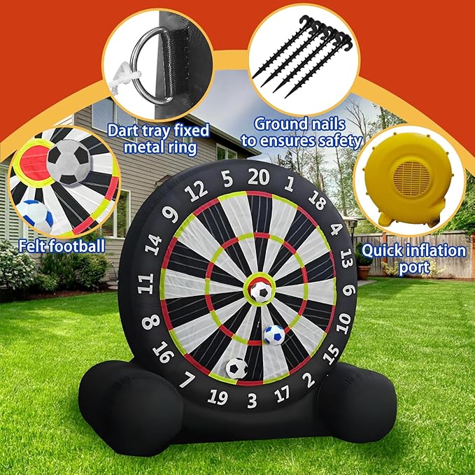 Giant Inflatable Soccer Dart Board, 10ft Inflatable Soccer Kick Darts Games with Blower & 8 Sticky Soccer Balls, Outdoor Inflatable Soccer Target Dart Board Yard Game-StrideForce Fitness