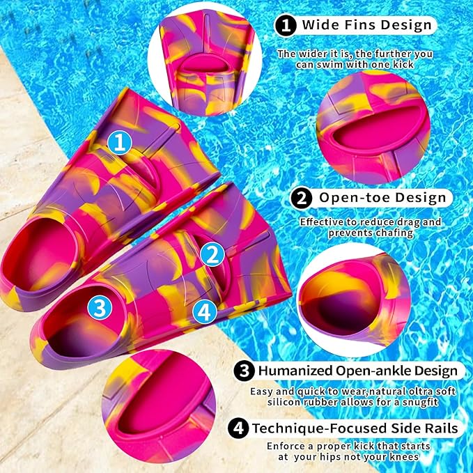 Kids Swim Fins,Short Comfortable Flippers for Lap Swimming and Training for Child,Girls,Boys,Beginners-StrideForce Fitness