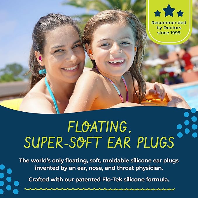 Earvolution Floating Putty Buddies Ear Plugs for Swimming - Invented by an Ear Physician - Moldable, Premium, Silicone - Floats on Water - Waterproof - Made in The USA - 3 Pack - Blue/Red/Green-StrideForce Fitness