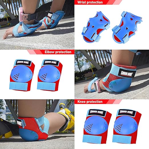 Youth/Kids Knee Pads Elbow Pads Wrist Guards Protective Gear Set for 3-15 Years Child Roller Skates, Skateboard, Cycling, Inline Skating, BMX Bike, Balance Bike, Scooter Riding and Other Outdoor Sports-StrideForce Fitness