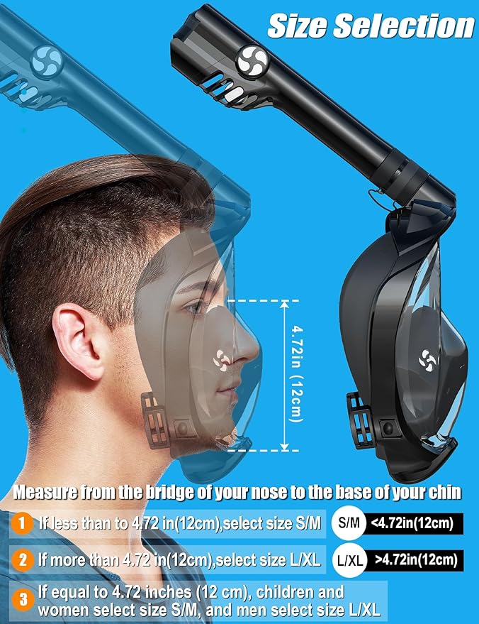 W WSTOO Full Face Snorkel Mask Adults,Suitable for Beginners Dry Top Snorkeling Gear,Can Your Mouth or Nose to Breathe,180 Degrees Panoramic View,Anti-Fog Anti-Leak,Summer Travel and Vacationing Gifts-StrideForce Fitness