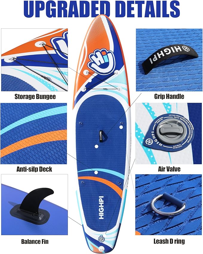 Highpi Inflatable Stand Up Paddle Board for Youth and Adults – Wide Sup with Premium Accessories, Blow Up Paddleboard for Surfing, Fishing, Yoga & More-StrideForce Fitness