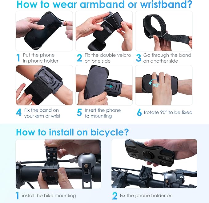 Cikyner Running Armband, 3 in 1 Running Phone Holder Sports Armband Bicycle Phone Holder 360° Rotatable & Detachable Running Phone Armband for 4.5-7'' iPhone Huawei for Gym Running Hiking-StrideForce Fitness