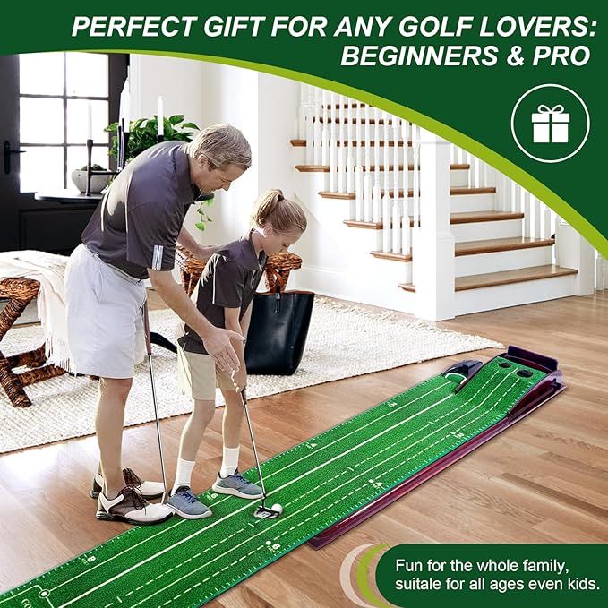 Indoor Putting Mat - Green with 3 Tracks & Auto Ball Return, Mini Golf Game & Practice Equipment, Gift for Golfer Lovers-StrideForce Fitness