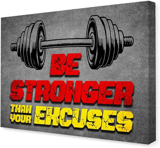 Gym Quotes Wall Art,Inspirational Workout Wall Decor,Be Stronger Than Your Excuses Canvas Wall Art for Home Gym Exercise Fitness Room-StrideForce Fitness