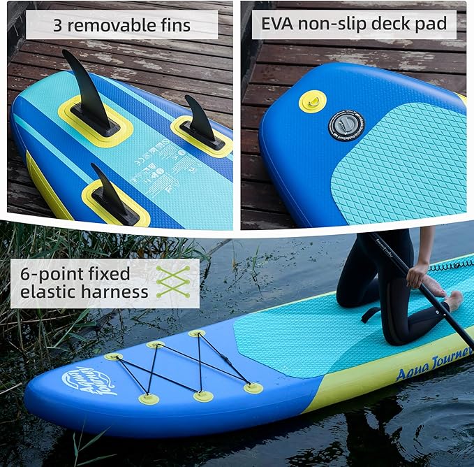 10'6"Inflatable Stand Up Paddle Board Ultra Portable-Lightweight & Stable|All-in-One Kit w/Aluminum Paddle, Dual-Action Pump & Backpack|Lakes & Oceans Ready for Family Recreation by Aquajourney-StrideForce Fitness
