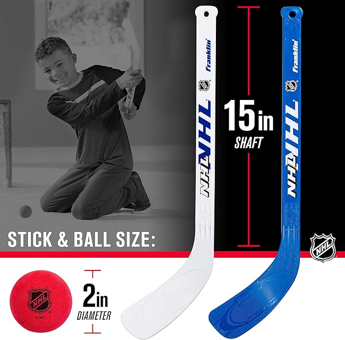 Franklin Sports Mini Hockey Rink Set - Half Rink Knee Hockey Goal, Mini Sticks, and Ball Set - Indoor Mini Hockey Rink - Official NHL Licensed White-StrideForce Fitness