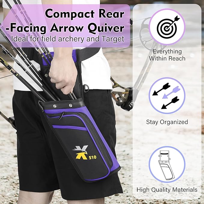 SUNYA X510 Field & Competition Hip Arrow Quiver | 3-Slot Noise-Free Archery Quiver with Sturdy Storage System (42x18cm)-StrideForce Fitness