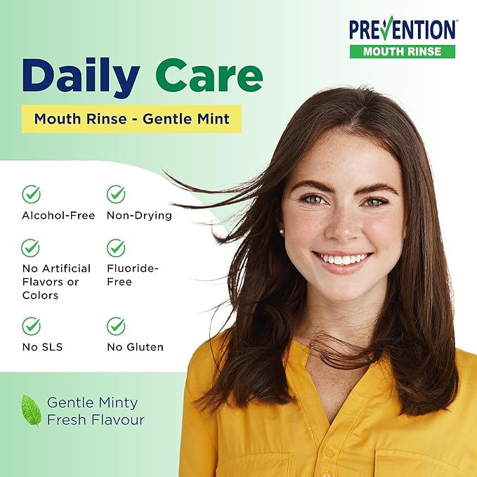 Prevention Daily Care Alcohol-Free Mouthwash, Hydrogen Peroxide Teeth Whitening with Soothing Fresh Mint for Bad Breath Treatment, Fluoride-Free Gum Care Oral Mouth Rinse 16 oz 2 Pack