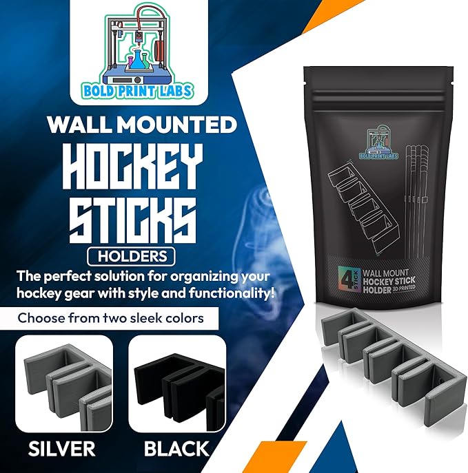 Wall Mount Hockey Stick Holder | Ice Hockey Stick Organizer (Black, 5 Stick Wall Mount)-StrideForce Fitness