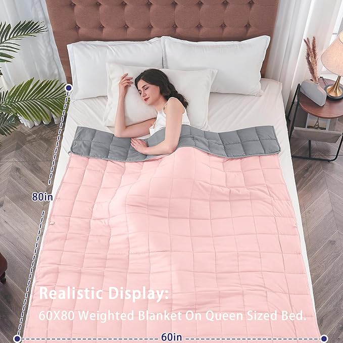 yescool Weighted Blanket for Adults (17 lbs, 60" x 80", Pink Grey) Cooling Heavy Blanket for Sleeping Perfect for 160-180 lbs, Queen Size Breathable Blanket with Premium Glass Bead, Machine Washable-StrideForce Fitness