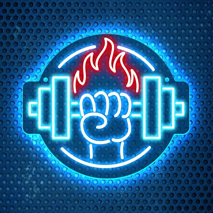 Gym Led Neon Sign- Gym Neon Light Dumbbell Sign for Home Gym Fitness Club Boy's Room Sports Room Decor Neon Light Fitness Club Neon Signs for Wall Art Birthday Gift 5V(13 * 11.81 Inch)-StrideForce Fitness