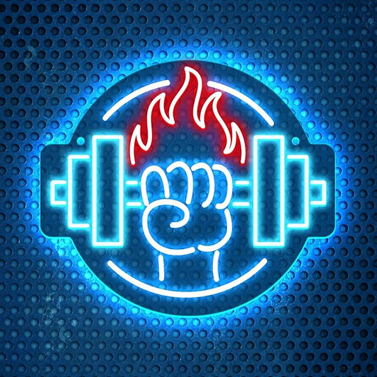 Gym Led Neon Sign- Gym Neon Light Dumbbell Sign for Home Gym Fitness Club Boy's Room Sports Room Decor Neon Light Fitness Club Neon Signs for Wall Art Birthday Gift 5V(13 * 11.81 Inch)-StrideForce Fitness